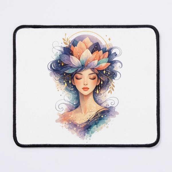 Item preview, Celestial Lotus Woman Watercolor Mystical Feminine Goddess Portrait Art designed and sold by inkoutninja.