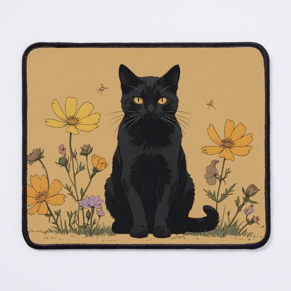 Item preview, Black Cat with Golden Eyes and Wildflowers designed and sold by KiraChie.