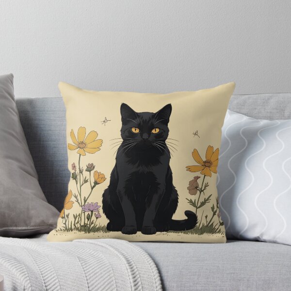 Item preview, Black Cat with Golden Eyes and Wildflowers designed and sold by KiraChie.