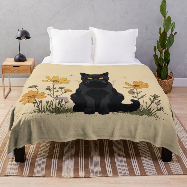 Item preview, Black Cat with Golden Eyes and Wildflowers designed and sold by KiraChie.
