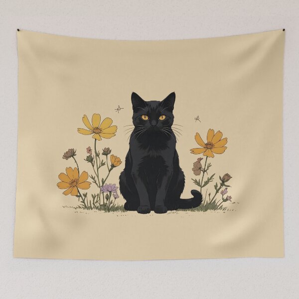 Item preview, Black Cat with Golden Eyes and Wildflowers designed and sold by KiraChie.