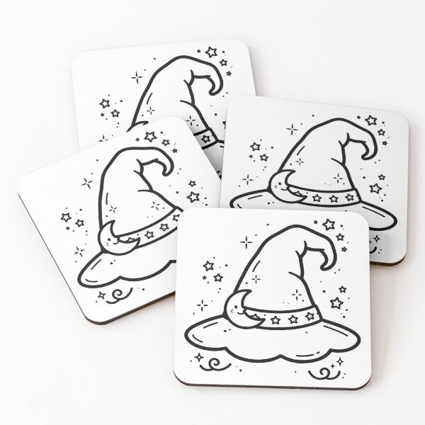 Item preview, Cute Witch Hat with Stars Halloween Line Art designed and sold by LumiMoon Press.