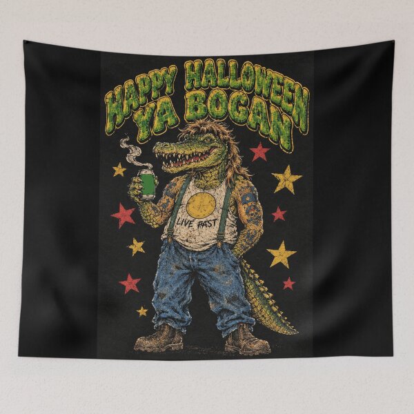 Item preview, Happy Halloween Ya Bogan Crocodile with Mullet Funny Aussie Slag designed and sold by Yellowriversss.