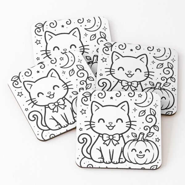 Item preview, Cute Cat with Pumpkin Halloween Line Art designed and sold by LumiMoon Press.