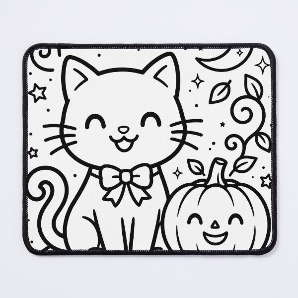 Item preview, Cute Cat with Pumpkin Halloween Line Art designed and sold by LumiMoon Press.