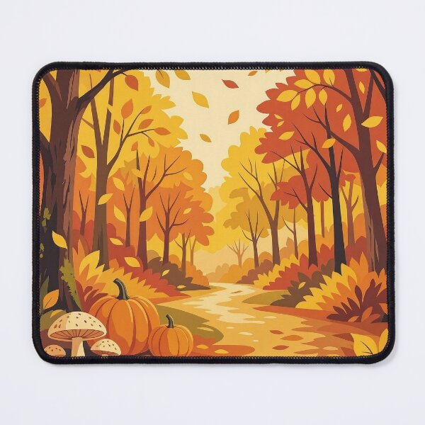 Item preview, Retro Autumn Forest Path with Pumpkins and Mushrooms designed and sold by Herodestroyer.