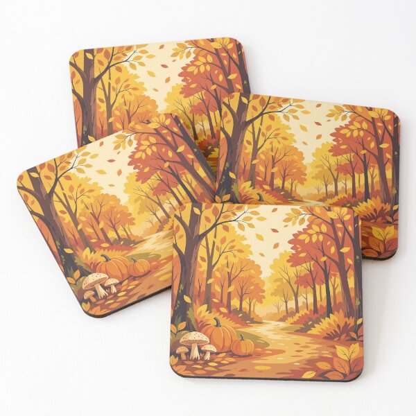 Item preview, Retro Autumn Forest Path with Pumpkins and Mushrooms designed and sold by Herodestroyer.