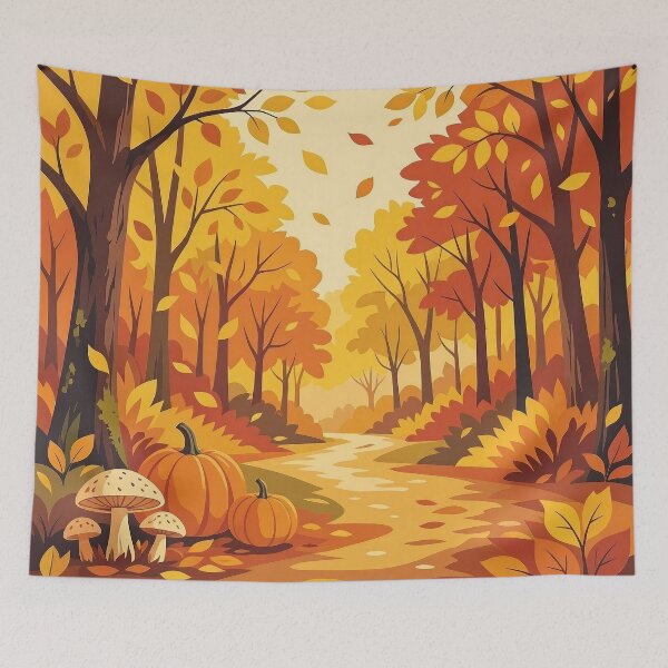 Item preview, Retro Autumn Forest Path with Pumpkins and Mushrooms designed and sold by Herodestroyer.