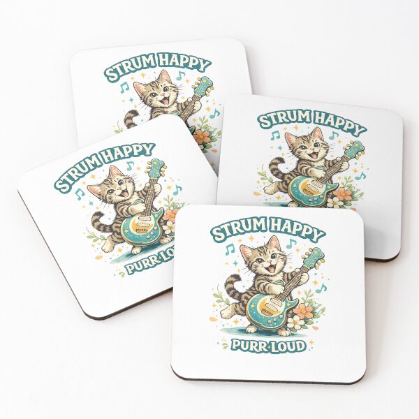 Item preview, Strum Happy Purr Loud Cute Guitar Cat Music Lover Funny Kitten Art designed and sold by inkoutninja.