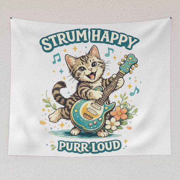 Item preview, Strum Happy Purr Loud Cute Guitar Cat Music Lover Funny Kitten Art designed and sold by inkoutninja.