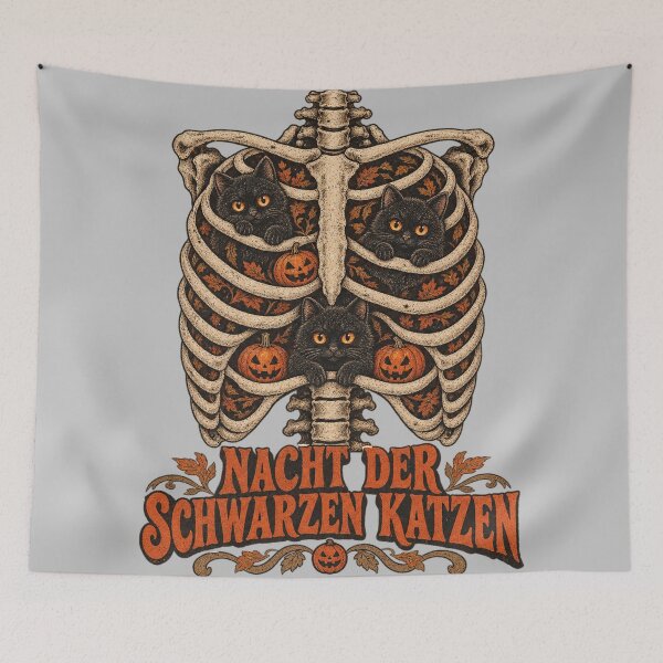 Item preview, Nacht der Schwarzen Katzen Black Cats in Skeleton Ribcage designed and sold by Yellowriversss.