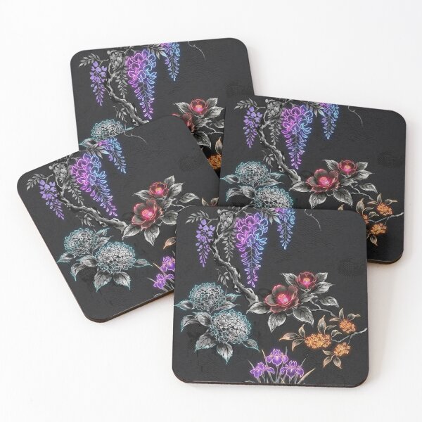 Item preview, Cyber Sumi-e Japanese Floral Noir designed and sold by iris-festival.