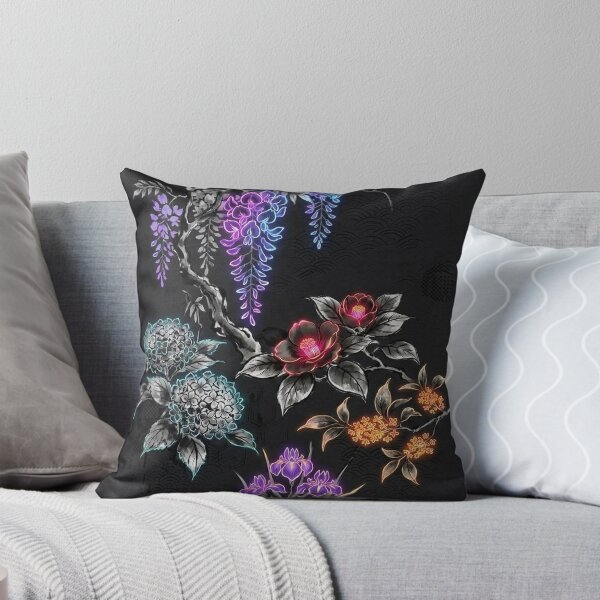 Item preview, Cyber Sumi-e Japanese Floral Noir designed and sold by iris-festival.