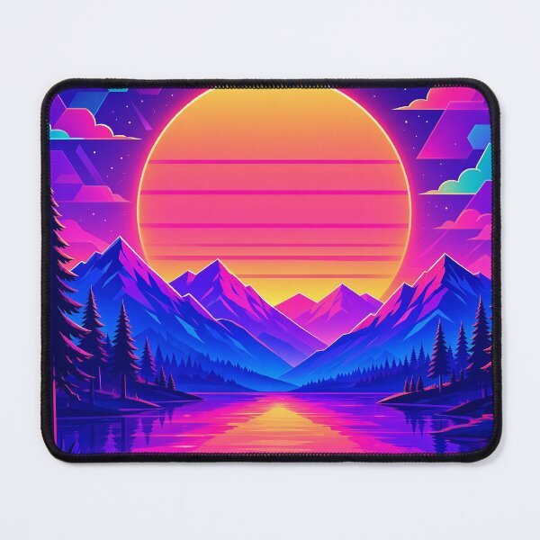 Item preview, Retro Synthwave Sunset Over Mountain Lake with Neon Pines designed and sold by Herodestroyer.
