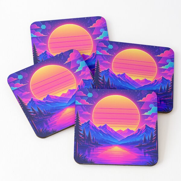 Item preview, Retro Synthwave Sunset Over Mountain Lake with Neon Pines designed and sold by Herodestroyer.