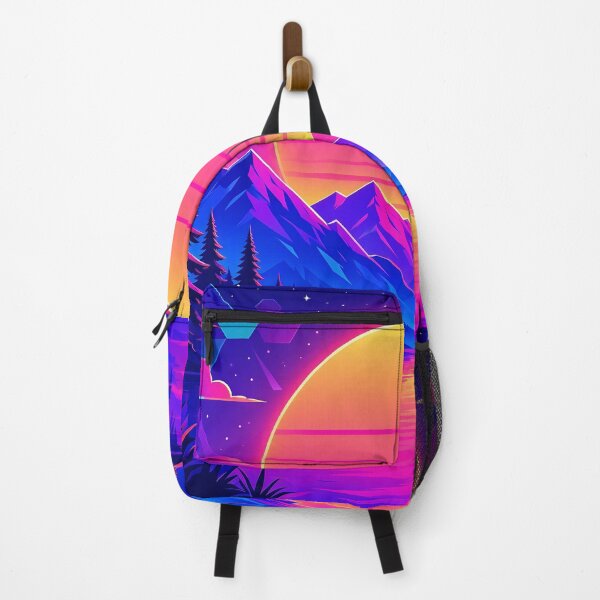 Item preview, Retro Synthwave Sunset Over Mountain Lake with Neon Pines designed and sold by Herodestroyer.