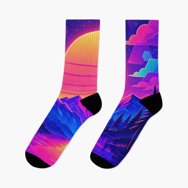 Item preview, Retro Synthwave Sunset Over Mountain Lake with Neon Pines designed and sold by Herodestroyer.