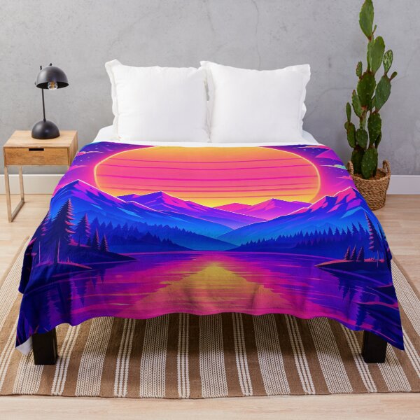 Item preview, Retro Synthwave Sunset Over Mountain Lake with Neon Pines designed and sold by Herodestroyer.