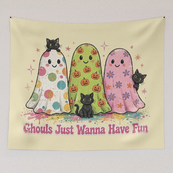 Item preview, Ghouls Just Wanna Have Fun Retro Groovy Ghosts & Black Cats Cute Pastel Halloween designed and sold by Yellowriversss.