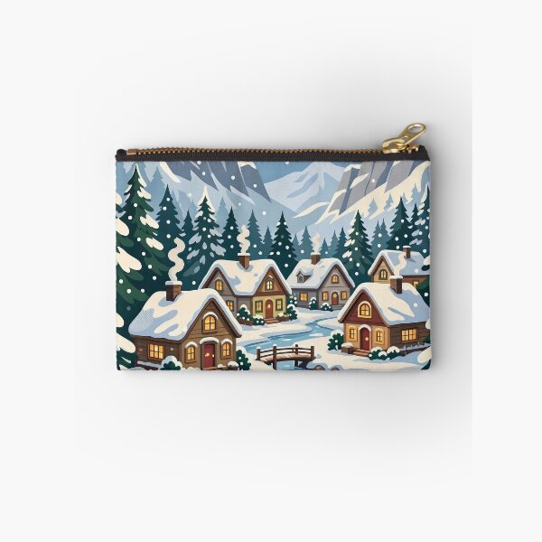 Item preview, Retro Snowy Mountain Village with Cozy Cabins and Frozen River designed and sold by Herodestroyer.