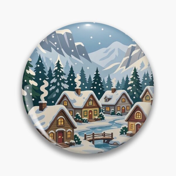 Item preview, Retro Snowy Mountain Village with Cozy Cabins and Frozen River designed and sold by Herodestroyer.