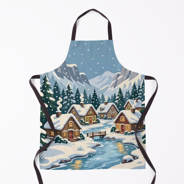 Item preview, Retro Snowy Mountain Village with Cozy Cabins and Frozen River designed and sold by Herodestroyer.