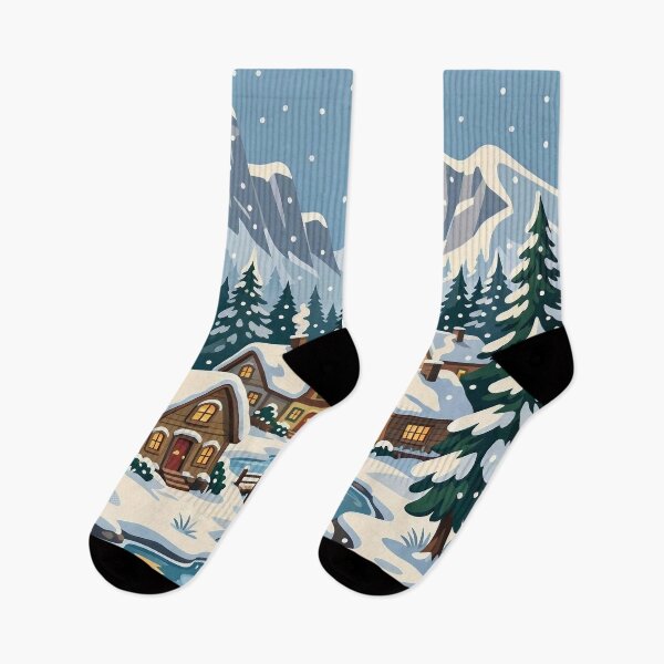 Item preview, Retro Snowy Mountain Village with Cozy Cabins and Frozen River designed and sold by Herodestroyer.