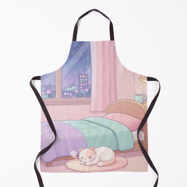 Item preview, Cozy Pastel Bedroom with Sleeping Cat on Rainy Night designed and sold by Herodestroyer.