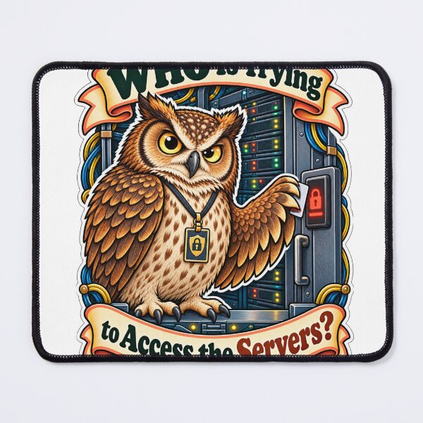 Item preview, WHO Is Trying to Access the Servers? - Owl Cybersecurity Humor designed and sold by Ctrl Alt Bureaucracy.