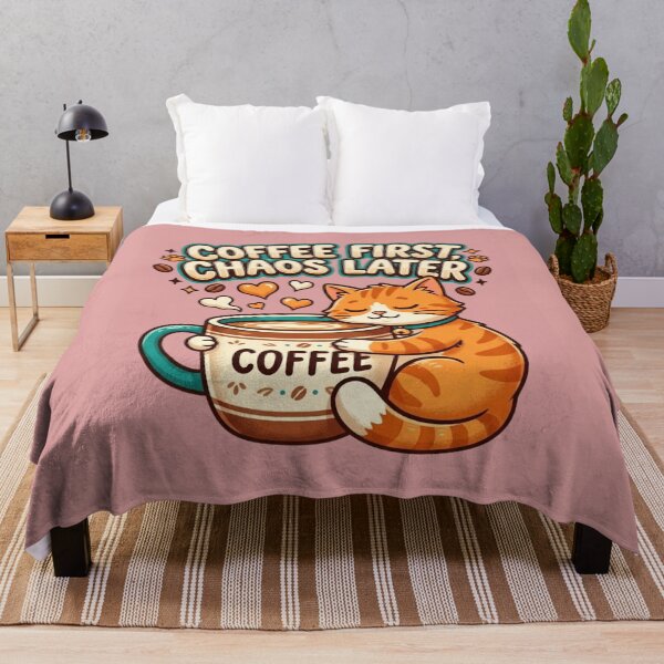 Item preview, Coffee First Chaos Later – Sleepy Cat Coffee Lover designed and sold by RajDeals.