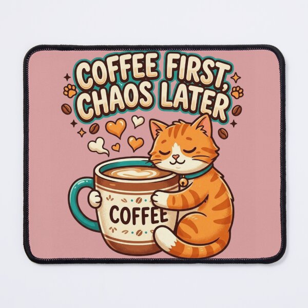 Item preview, Coffee First Chaos Later – Sleepy Cat Coffee Lover designed and sold by RajDeals.