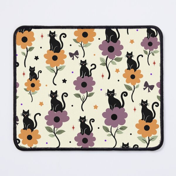 Item preview, Black Cat Floral Halloween Seamless Pattern with Bows. designed and sold by i-have-idea.