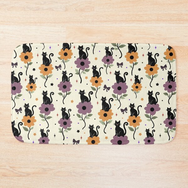 Item preview, Black Cat Floral Halloween Seamless Pattern with Bows. designed and sold by i-have-idea.