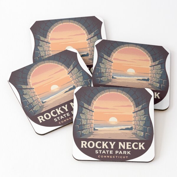 Item preview, Rocky Neck State Park Sunset Tunnel Heraldic Shield Sticker designed and sold by DetourDgn.