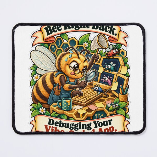 Item preview, Bee Right Back. Debugging Your Vibe-Coded App. - Bee Developer Humor designed and sold by Ctrl Alt Bureaucracy.