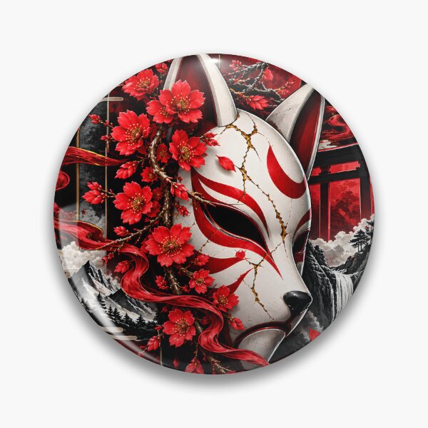 Item preview, Red Kitsune Fox Mask Sakura Moon Japanese Art designed and sold by QubekShop.