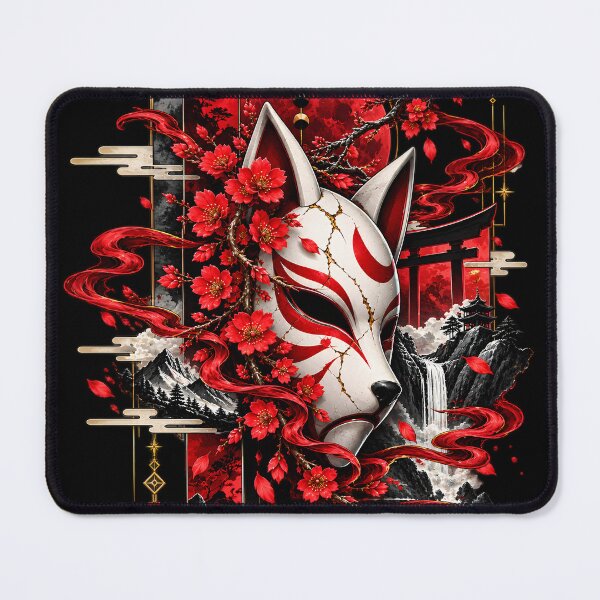 Item preview, Red Kitsune Fox Mask Sakura Moon Japanese Art designed and sold by QubekShop.