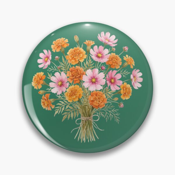 Item preview, Vintage Botanical Cosmos and Marigold Floral Bouquet designed and sold by bvdesignart.