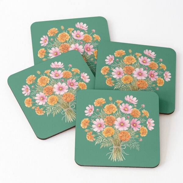 Item preview, Vintage Botanical Cosmos and Marigold Floral Bouquet designed and sold by bvdesignart.