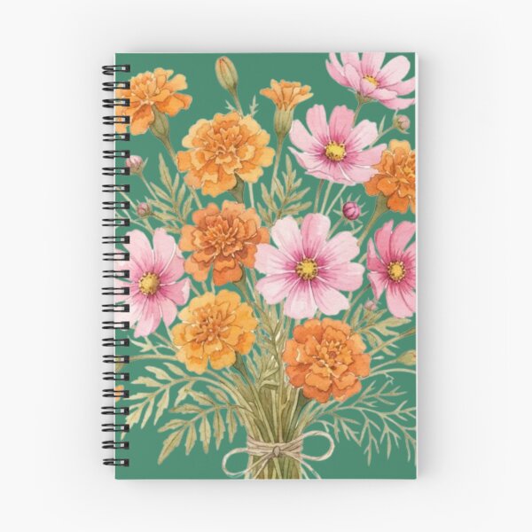 Item preview, Vintage Botanical Cosmos and Marigold Floral Bouquet designed and sold by bvdesignart.
