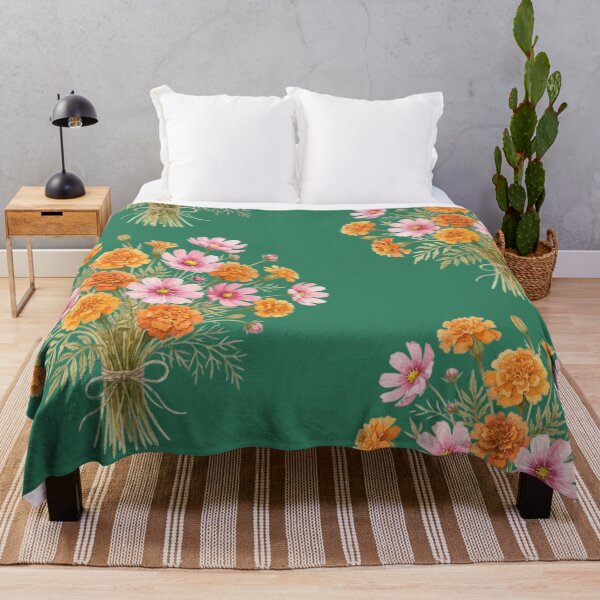 Item preview, Vintage Botanical Cosmos and Marigold Floral Bouquet designed and sold by bvdesignart.