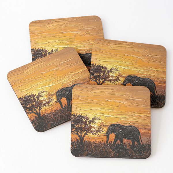 Item preview, Elephant at Sunset – Expressive Impasto Wildlife Painting designed and sold by The Digital Compass.