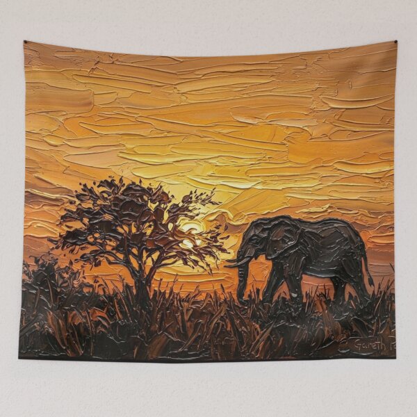Item preview, Elephant at Sunset – Expressive Impasto Wildlife Painting designed and sold by The Digital Compass.