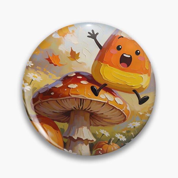 Item preview, Cute Kawaii Candy Corn Jumping on a Mushroom – Autumn Fall Fantasy designed and sold by cr6zym1nd.