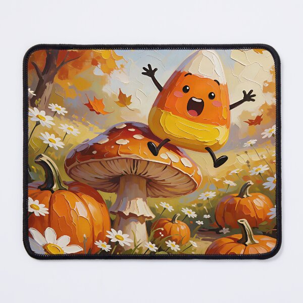Item preview, Cute Kawaii Candy Corn Jumping on a Mushroom – Autumn Fall Fantasy designed and sold by cr6zym1nd.