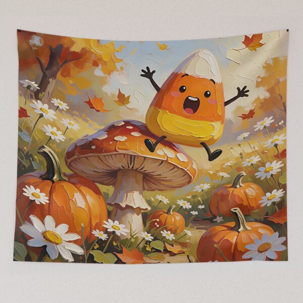 Item preview, Cute Kawaii Candy Corn Jumping on a Mushroom – Autumn Fall Fantasy designed and sold by cr6zym1nd.