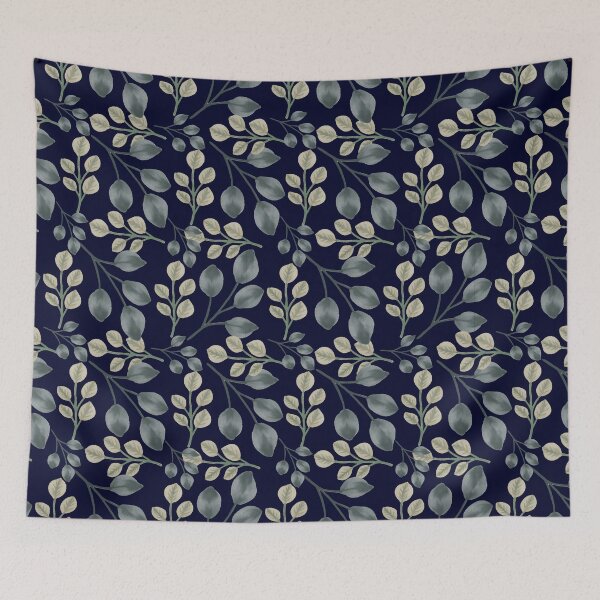Item preview, Botanical Foliage Midnight Navy Blue Seamless Pattern Art designed and sold by ​Jyoti Digital Artist.