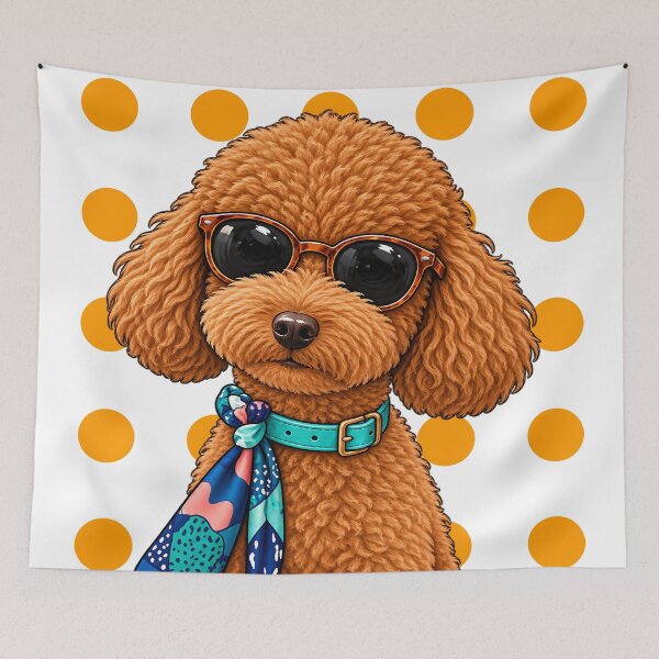 Item preview, Red Poodle with Glasses and Blue Scarf designed and sold by NF Designs Studio DTF.