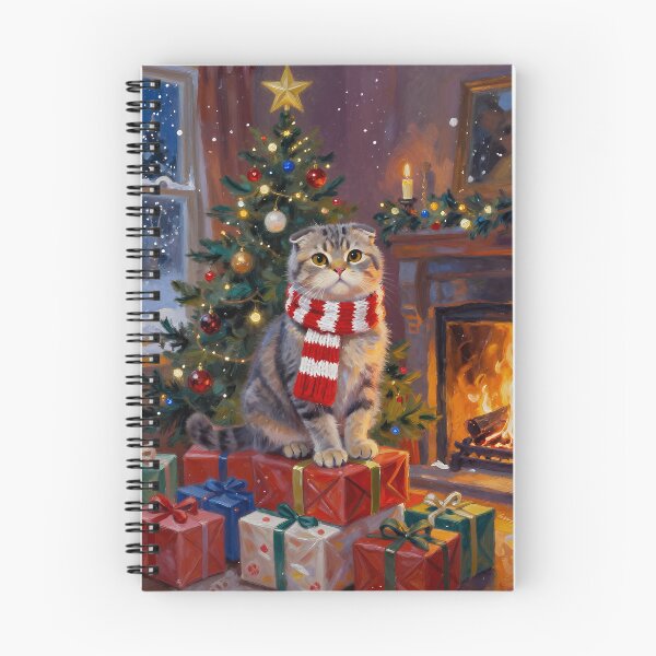 Item preview, Christmas Scottish Fold Cat by the Christmas Tree – Cozy Winter Holiday Art designed and sold by cr6zym1nd.