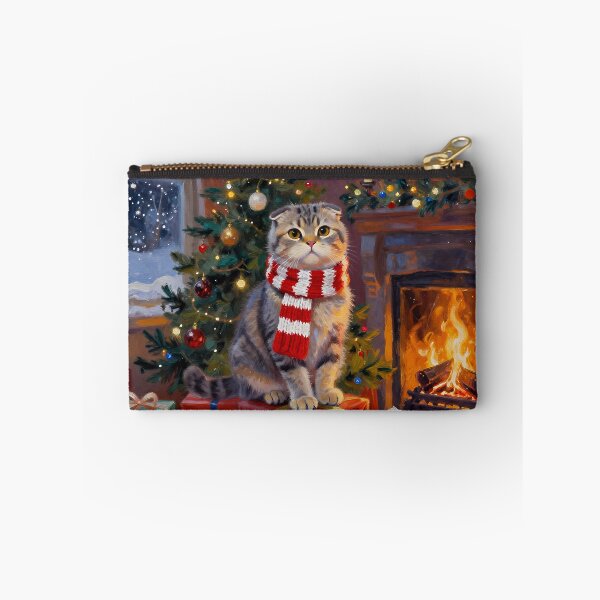 Item preview, Christmas Scottish Fold Cat by the Christmas Tree – Cozy Winter Holiday Art designed and sold by cr6zym1nd.